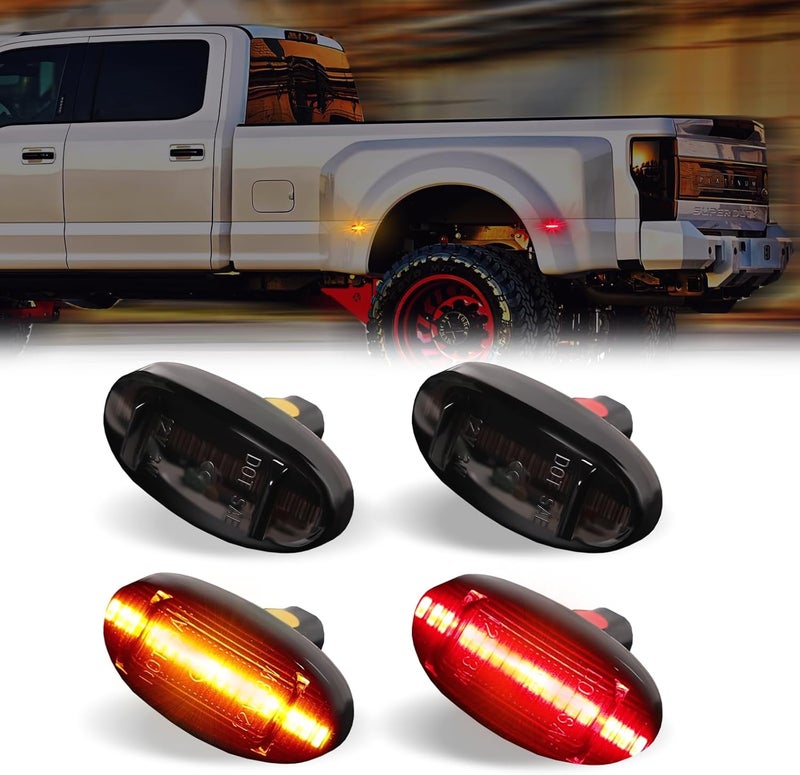 DERMOKA LED Dually Bed Fender Side Marker Lights For 2011-2022 Ford F250 F350 F450 F550 Super Duty Trucks Smoked Len (Amber Red) - Image 1